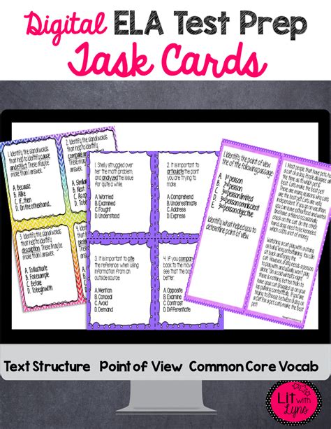 ela test prep reading comprehension task cards digital and printable ela test prep reading
