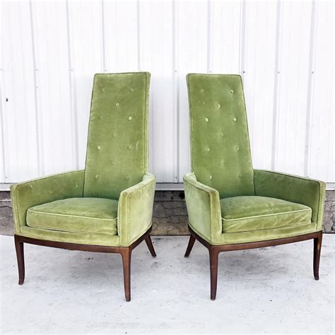 Mid Century Modern High Back Accent Chairs A Pair Second Hand