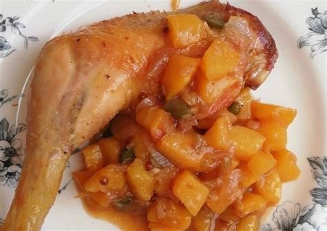 Poulet rôtis et son chutney de pêche maison