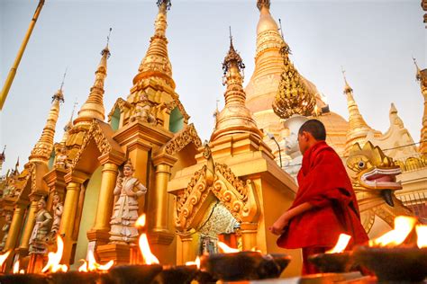 Sunset at the Spectacular Shwedagon Pagoda in Yangon Myanmar