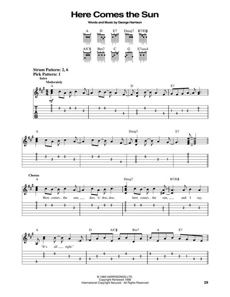 Here Comes The Sun Sheet Music The Beatles Easy Guitar Tab