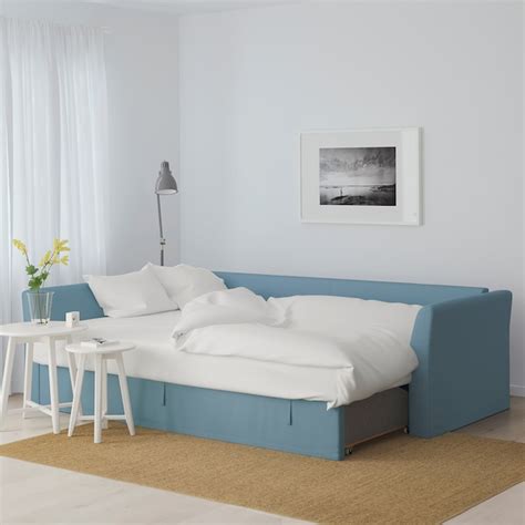 Polyurethane foam 30 kg/cu.m., polyester wadding fabric: HOLMSUND Corner sofa-bed - Gräsbo light blue - IKEA