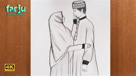How To Draw Happy Muslim Couple Pencil Sketch Step By Step Drawing