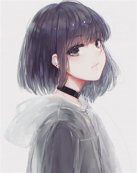 Wallpaper Anime Girl Profile View Choker Short Hair