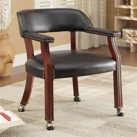 Classic Black Office Guest Reception Chair With Wheel Casters