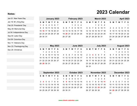 Yearly Calendar 2023 Free Download And Print
