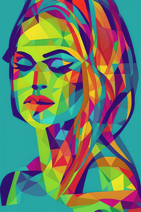 Geometric Beautiful Woman Face Silhouette Bright Art Print Intricate