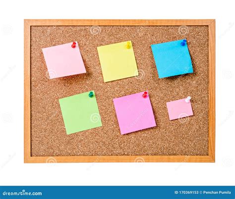 Blank Sticky Notes Pinned On Cork Memo Board Stock Image Image Of