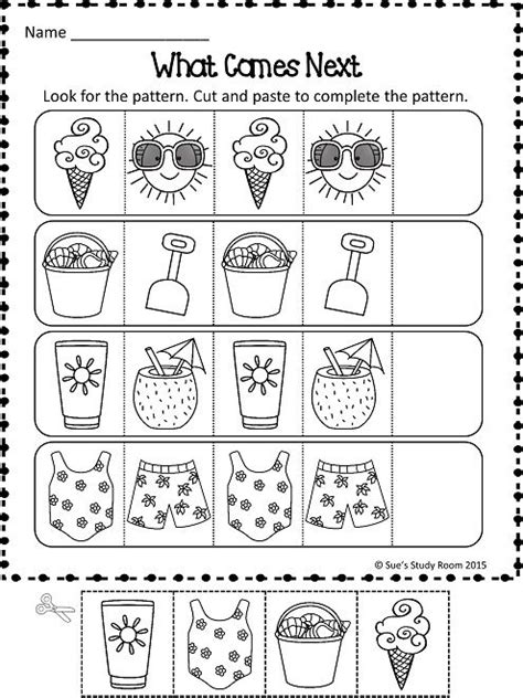 PATTERNS: Summer Patterns Worksheets | Preschool worksheets, Math