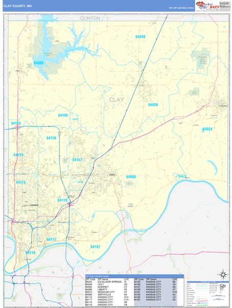 Clay County Mo Zip Code Wall Map Basic Style By Marketmaps Mapsales