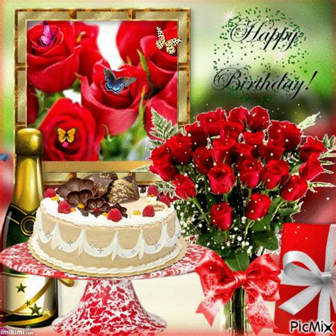 Birthday Roses Cake And Gift Happy Birthday Pictures Photos And