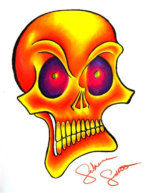 Neon Skull 4 By Sabrina Smith Ink And Colored Pencil Drawing