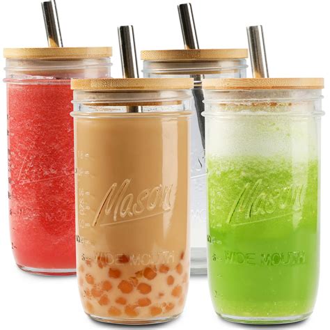 Buy Pack Reusable Boba Tea Cups Glass Jars Oz Wide Mouth Smoothie