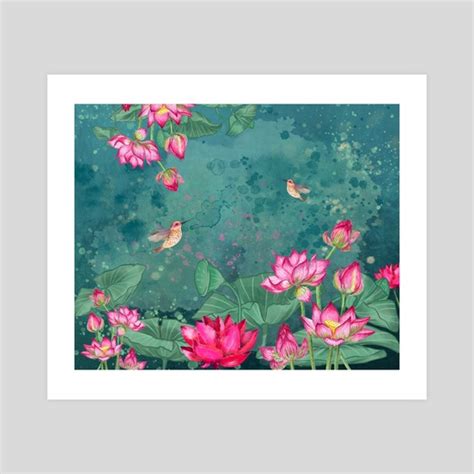 Believe In New Beginnings Lotus Flower Hummingbirds An Art Print