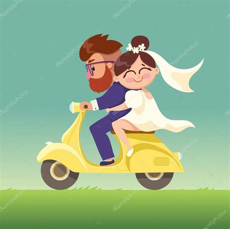 The Newlyweds Go On A Moped Stock Vector Image By ©kalitakatsiaryna