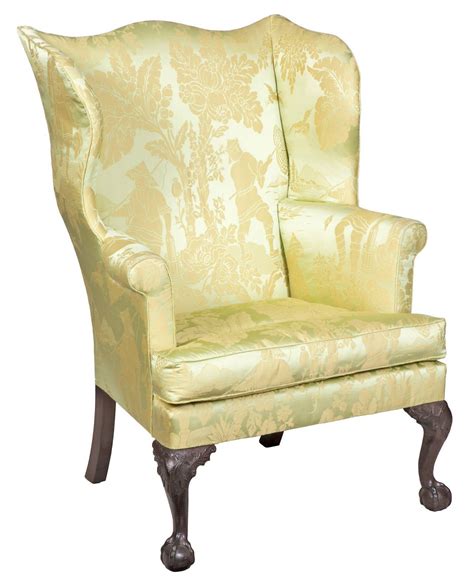Chippendale Wing Chair On Carved Legs With Claw And Ball Feet At