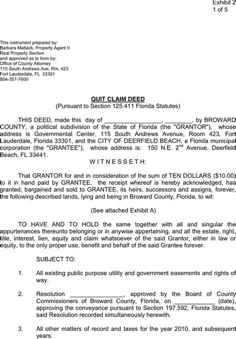 Quit Claim Deed Form Florida Printable