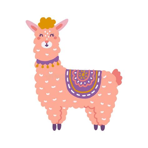 Pink Cute Llama Vector Flat Illustration In Cartoon Style Stock Vector