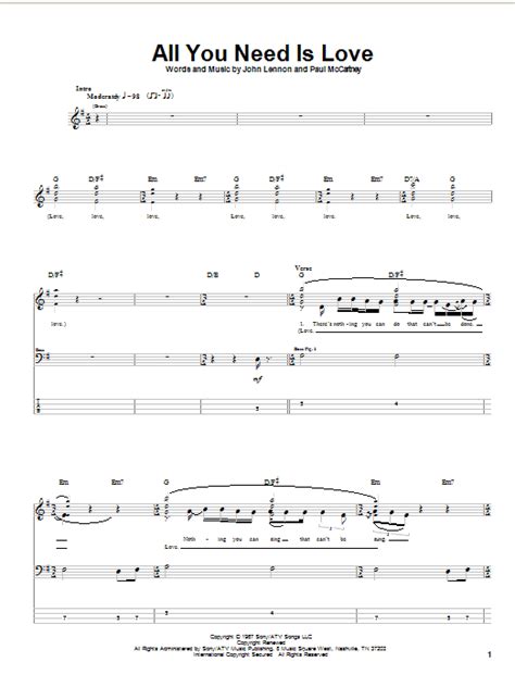 All You Need Is Love By The Beatles Bass Tab Guitar Instructor