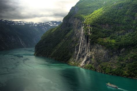 Landscape Norway Fjord Waterfall Seven Sisters Waterfall 4k