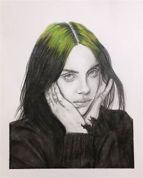 Billie Eilish Graphite Pencil Drawing Billie Eilish Original Portrait