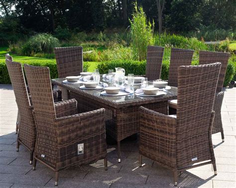 8 Seat Rattan Garden Dining Set With Rectangular Dining Table In