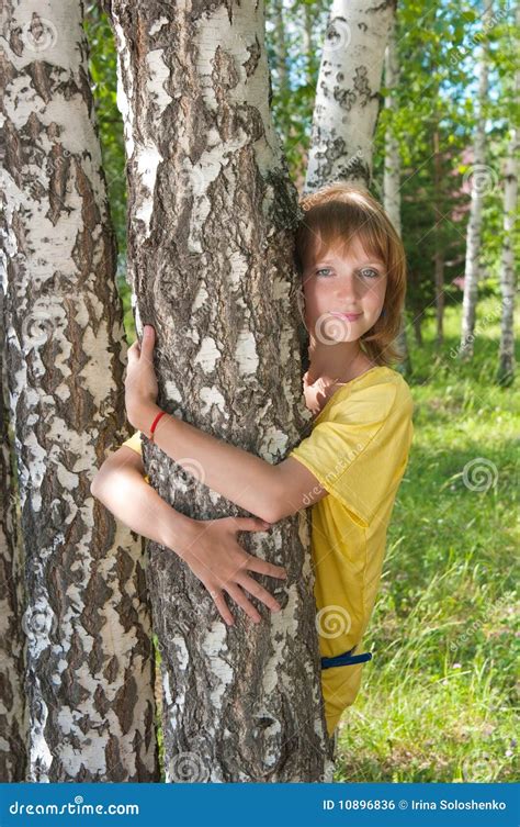 The Girl Stands Near To A Birch Royalty Free Stock Image Image 10896836