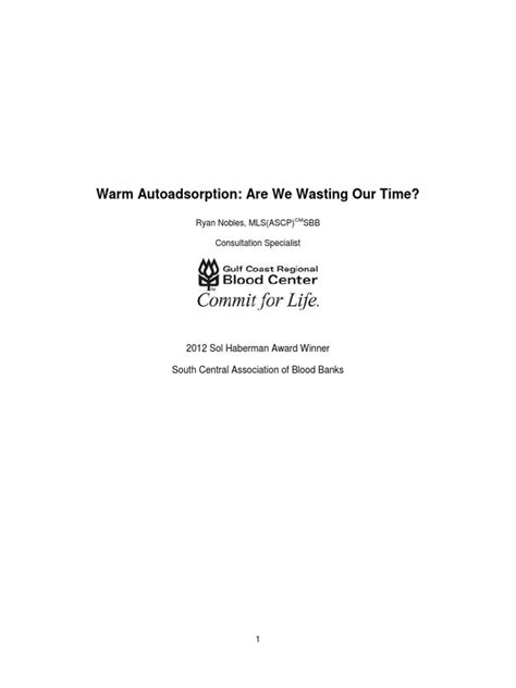 Warm Autoadsorption Are We Wasting Our Time Pdf Blood Transfusion
