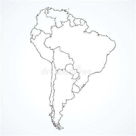 South America Continent With Contours Of Countries Vector Drawing