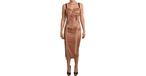Dolce Gabbana Nude Silk Bustier Corset Lace Up Bodycon Dress In Beige