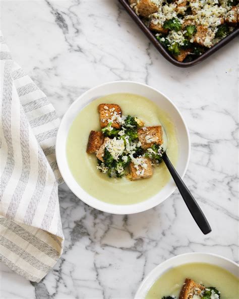 Creamy Broccoli Soup With Cheesy Everything Spiced Croutons Zestful