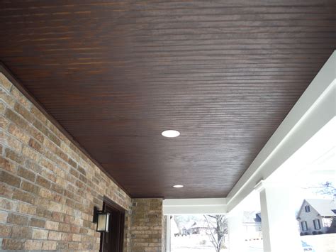 Close Up Of The Stained Wood Custom Porch Ceiling Monterey Taupe For