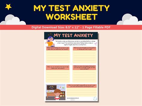 Test Anxiety Fillable Worksheet Kids Teens Printable Child Therapy