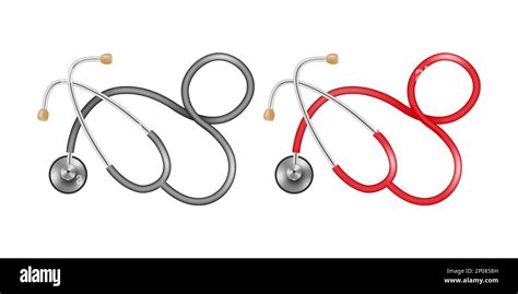 Two Stethoscopes With Black And Red Tubes On A White Background