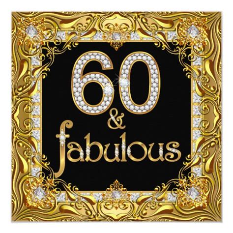 Fabulous 60 Gold Diamond Black 60th Birthday Party Card