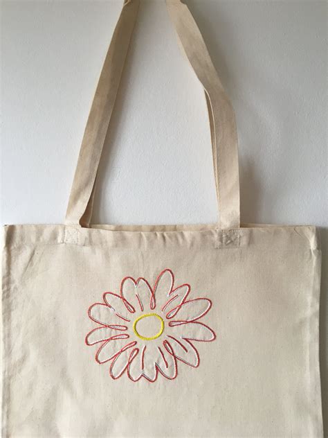 Artsy Embroidered Cute Flower Tote Bag Etsy Uk