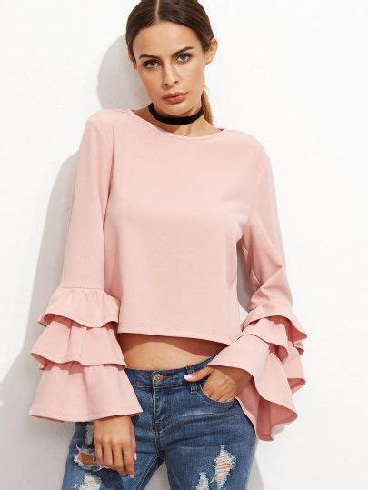 Pink Keyhole Back Layered Bell Sleeve Top Fashion 2017 Fashion Outfits