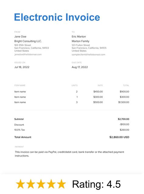 Free Electronic Invoice Template Free Download Any Format Bonsai