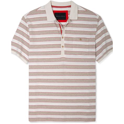lyst sean john sean shirt resort stripe polo shirt in brown for men