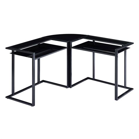 New L Shaped Glass Desk 56’’ Home Office Computer Desk With Shelf Round Corner Glass