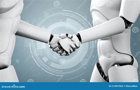 3d Rendering Humanoid Robot Handshake To Collaborate Future Technology