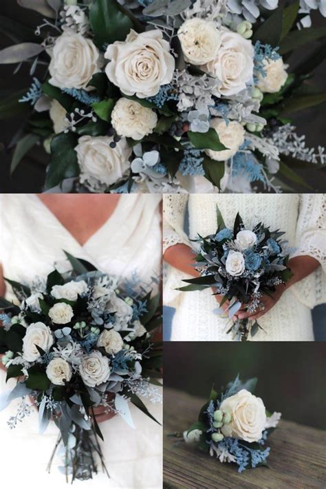 Dusty Blue Slate Blue Steel Blue Ivory And Gray Dried Flower Bouquet