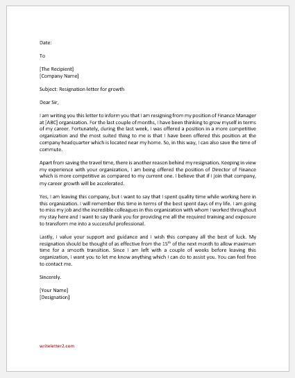 Resignation Letter For Growth