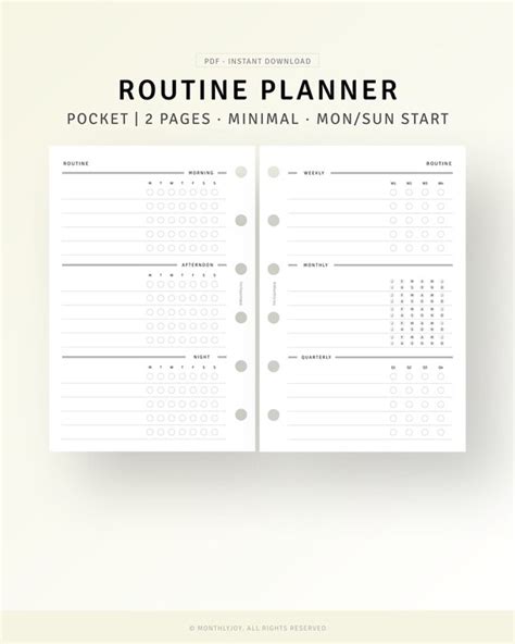 Routine Planner Printable Pocket Planner Inserts Minimalist Etsy