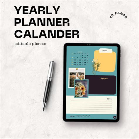 Editable Yearly Calendar Planner Etsy