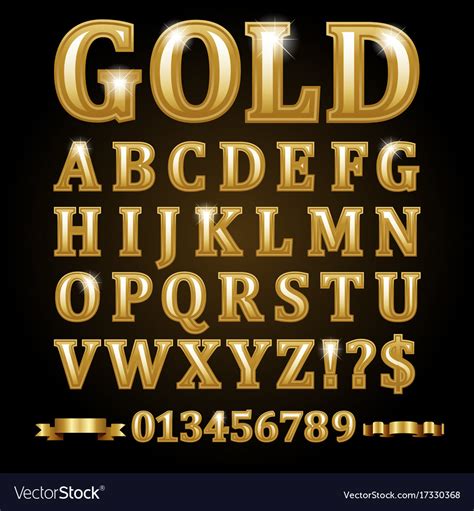 Gold Alphabetical Letters Isolated On Black Vector Image
