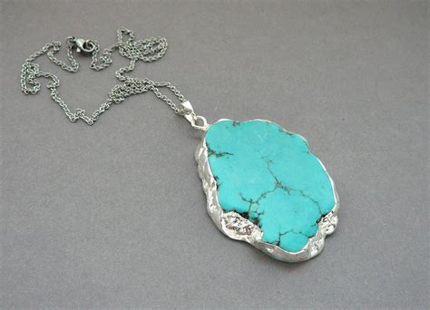 Turquoise Pendant Necklace Gift For Women Blue Necklace Etsy