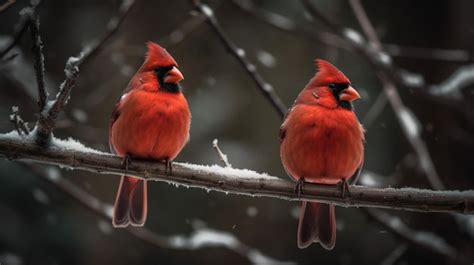 Premium Ai Image Two Cardinals Sitting On A Branch In The Snow