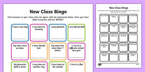 New Class Bingo Transition Games Classroom Games