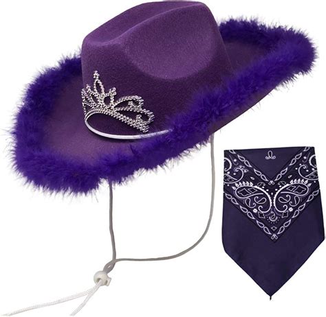 Purple Cowboy Hat Feather Boa Crown Tiera Cowgirl Hat